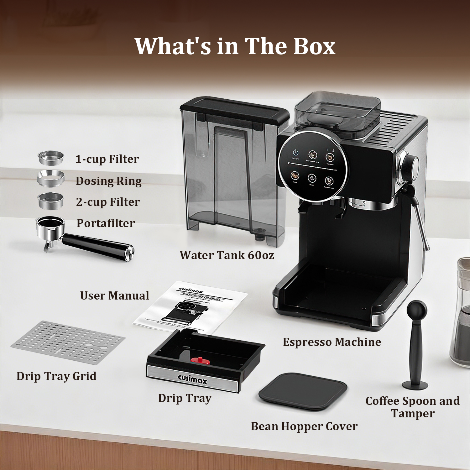 CUSIMAX Professional Espresso Machine for Home Barista – 20 Bar Pressure, Milk Frother, Compact Design – Café Quality Espresso, Latte & Cappuccino Maker (15 Bar US Standard) 