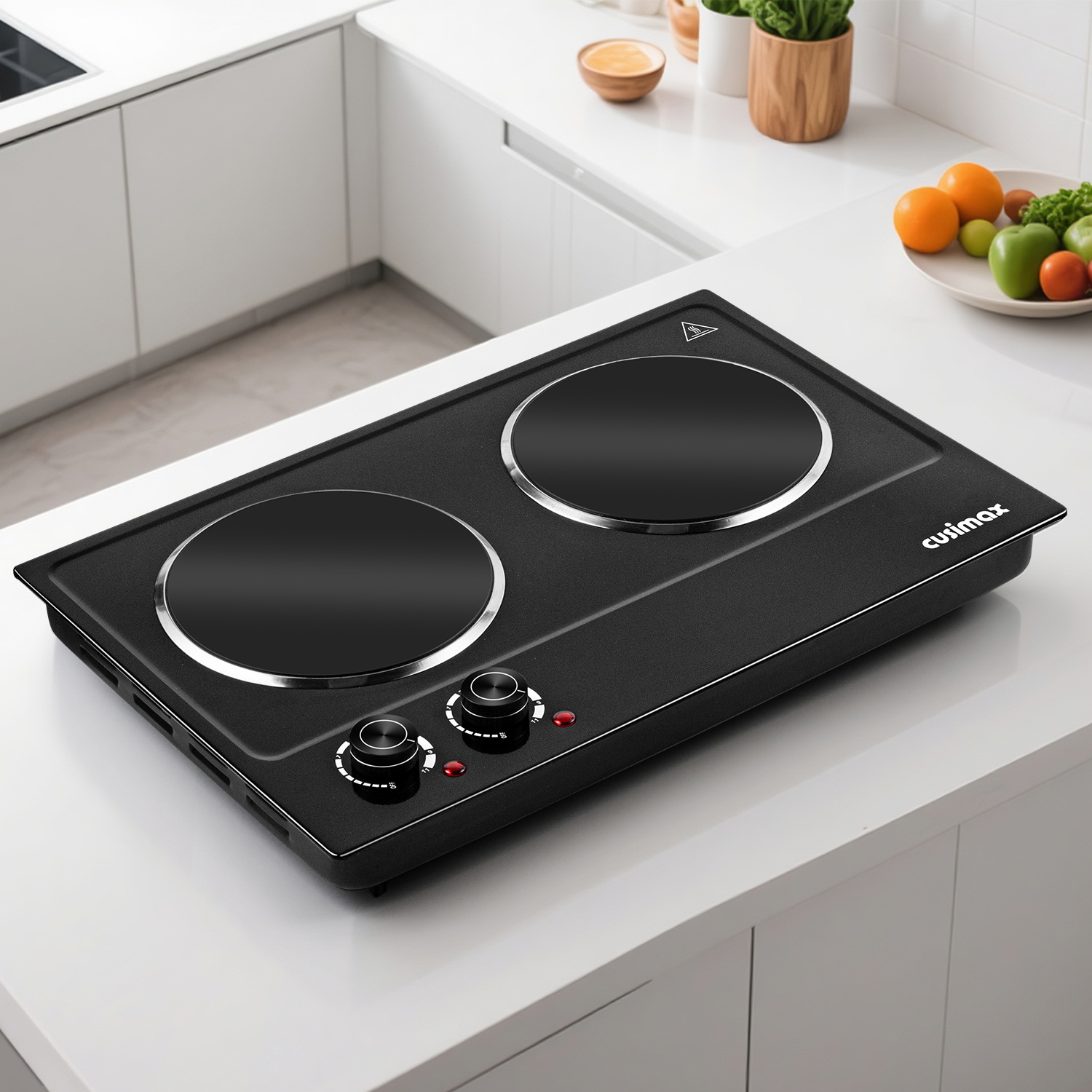 Cusimax 2400W Dual Burner - Portable Infrared Electric Hot Plate, Fast Heating Ceramic Cooktop with Dual Temperature Control, Compact Design for Versatile Cooking, Sleek Black Finish (UK)