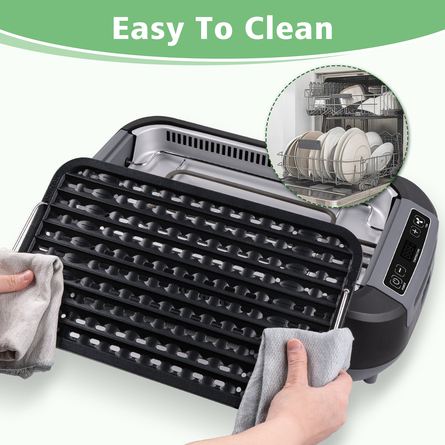 Cusimax 1500W Smokeless Indoor Grill with LED Smart Display & Non-stick Removable Grill Plate,Tempered Glass Lid,Turbo Smoke Extractor,212℉ to 446℉