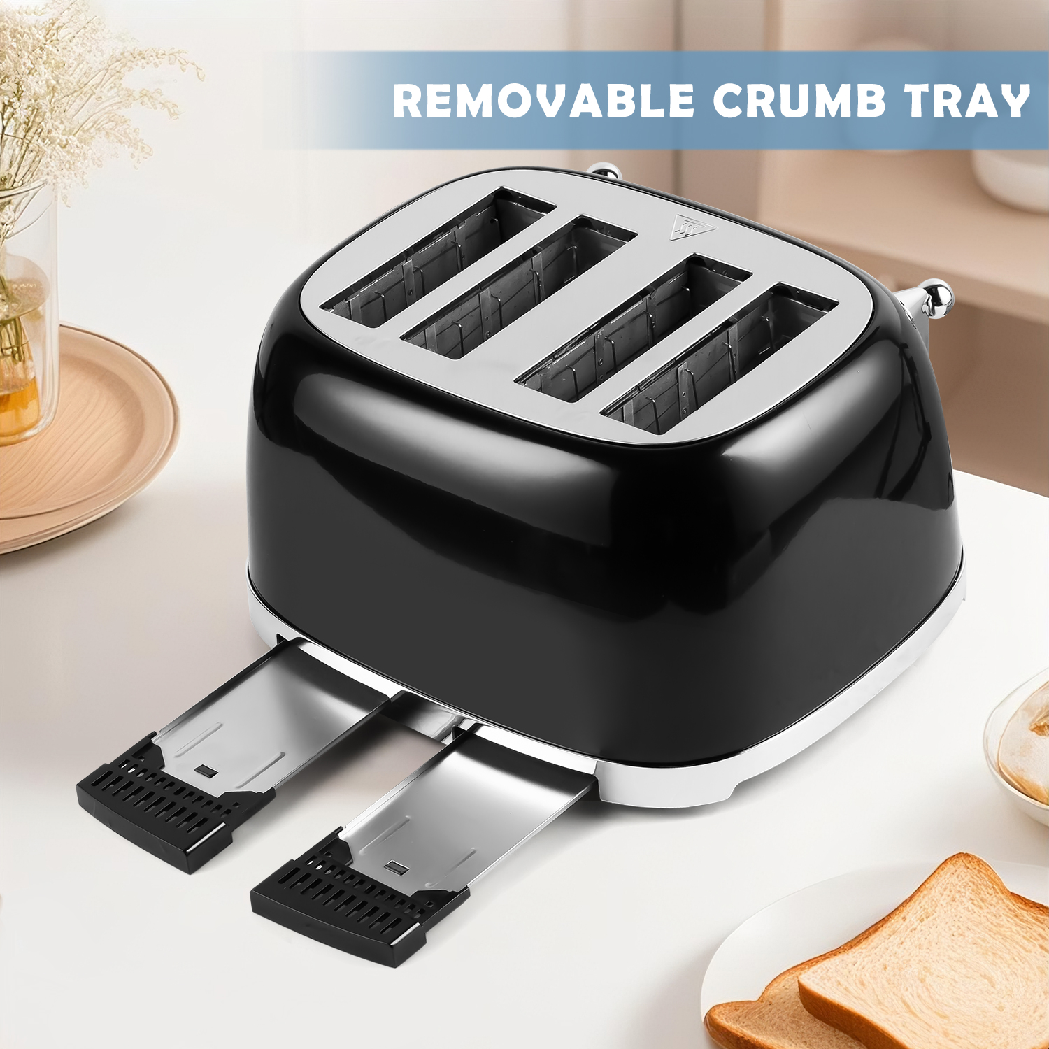 Cusimax Retro Toaster 4 Slice with Extra Wide Slots for Bagels and Waffles,6 Browning Levels and 4 Functions,Stainless Steel Toaster with Auto Shut-off and Cancel Button,Removable Crumb Tray