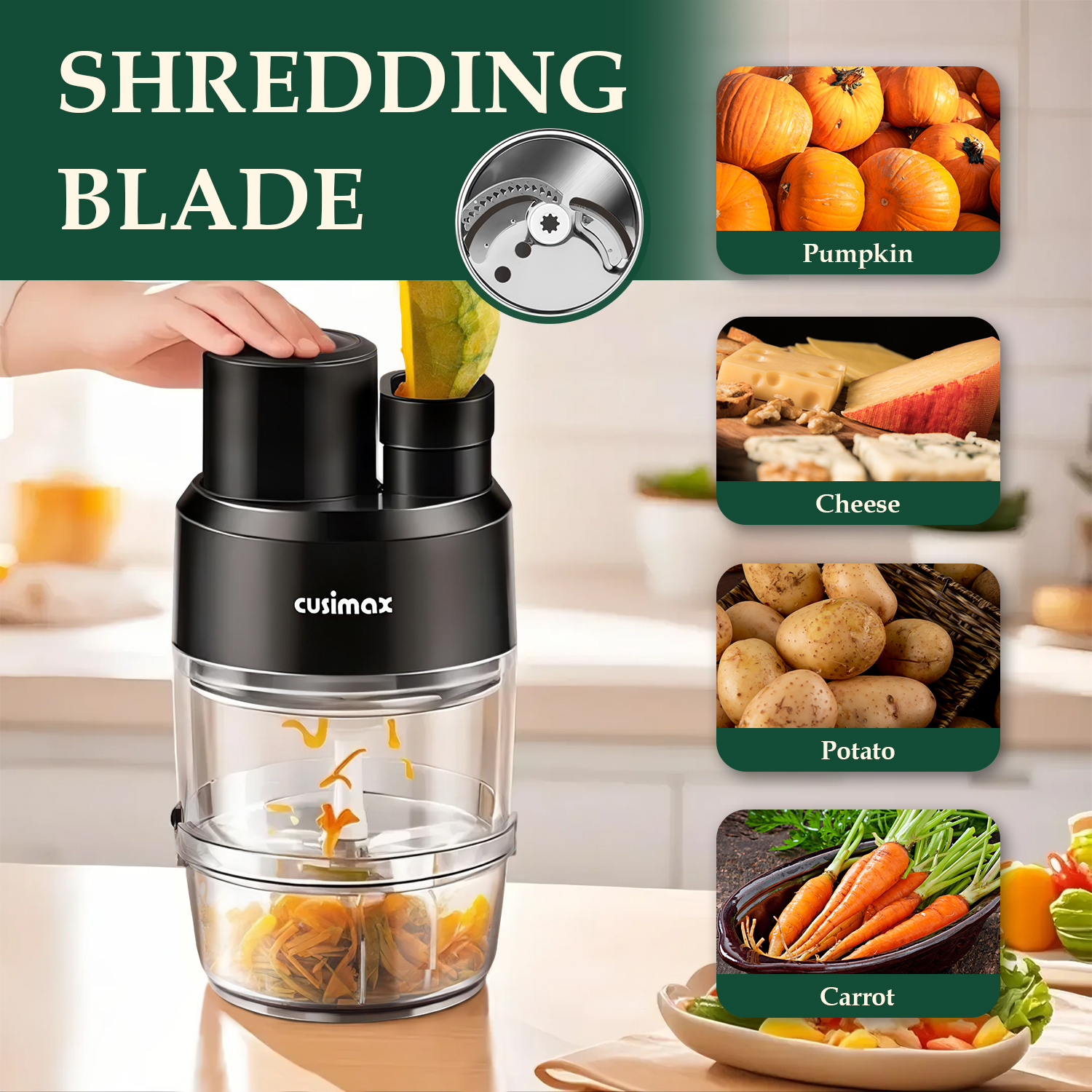 Cusimax Food Processor,Electric Food Chopper with Double Bowls, Easy to Veg,Meat,Fruit,3 In 1 Vegetable Chopper,2-Speed 230w Motor,Have Safety Settings,Black