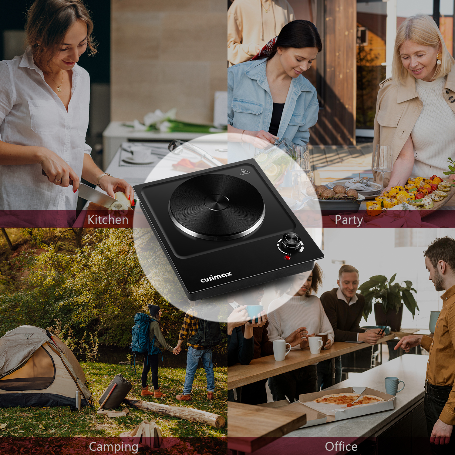 CUSIMAX 1500W Electric Hot Plate – Portable Single Burner with Stainless Steel Surface, Easy-to-Clean Design – Ideal for Countertop Cooking, Indoor & Outdoor Use