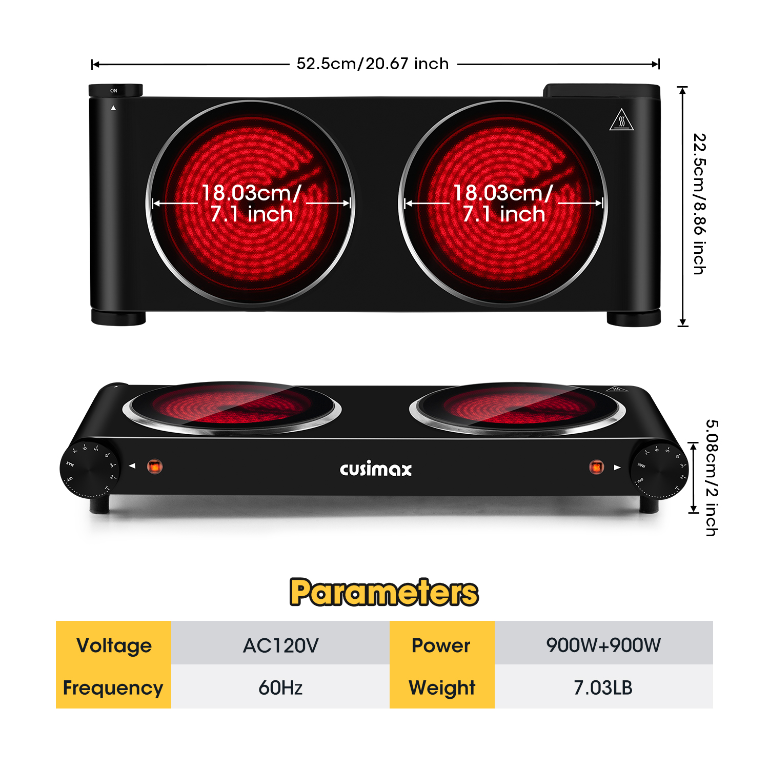 Cusimax 1800W Infrared Double Burner Electric Stove(FR)