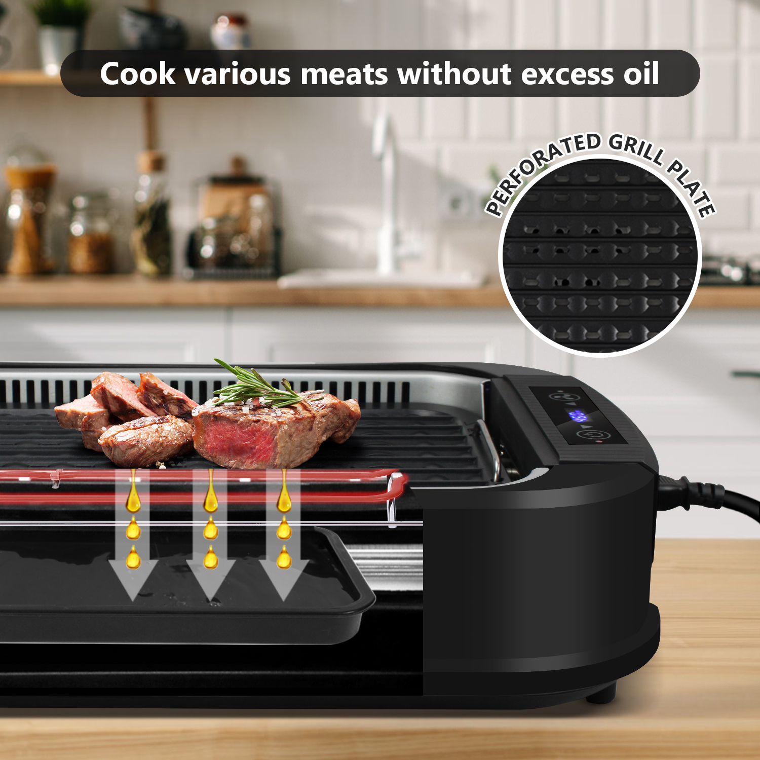 Cusimax Smokeless Indoor Grill Portable Electric Grill with Turbo Smoke Extractor Technology, Nonstick Removable Grill Pan, Glass Lid, 1500 Watts, Great for Homes and Party