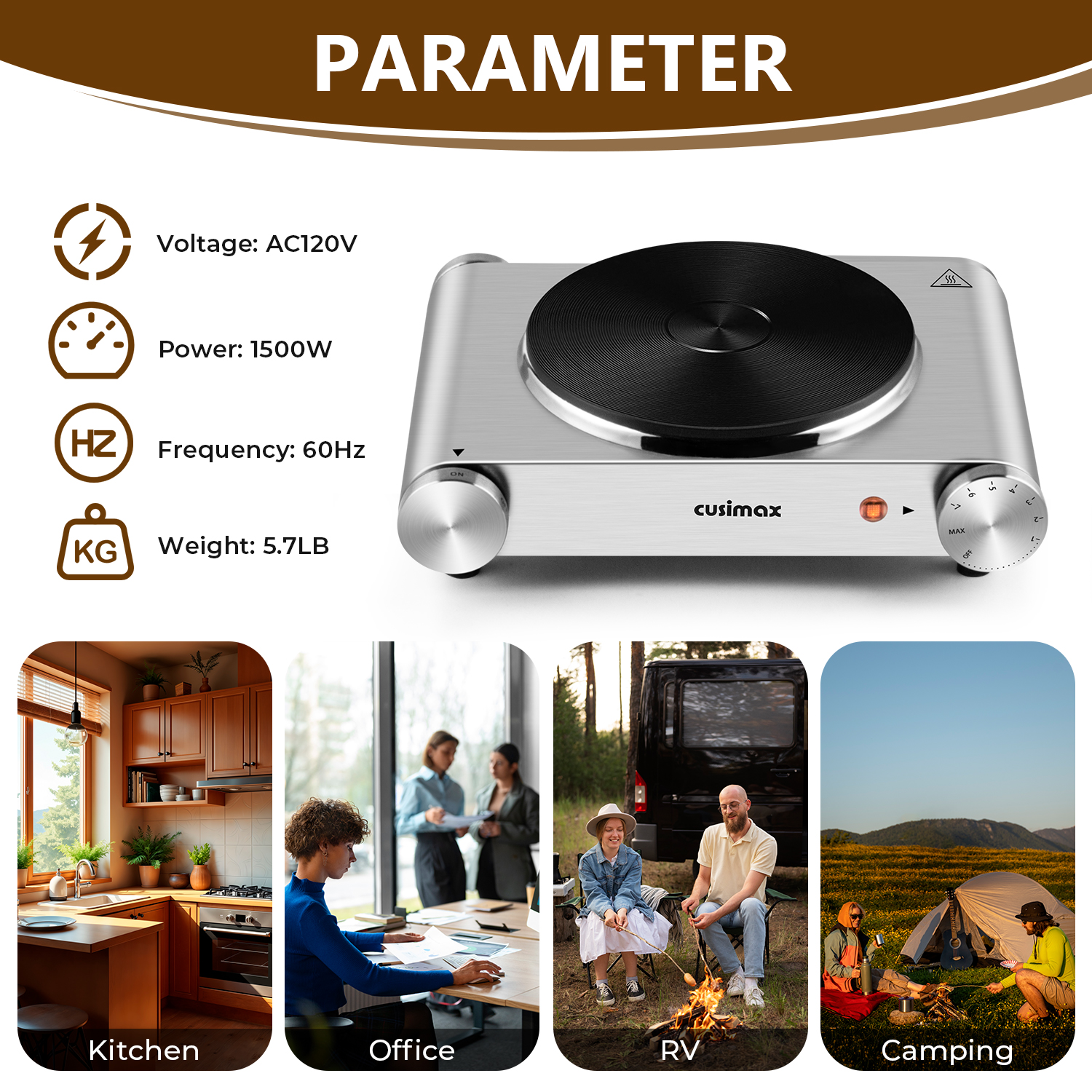 Cusimax Electric Hot Plate For Cooking,1500W Stainless Steel Single Burner With Temperature Control,For All Cookware,Great For RV/Home/Camping