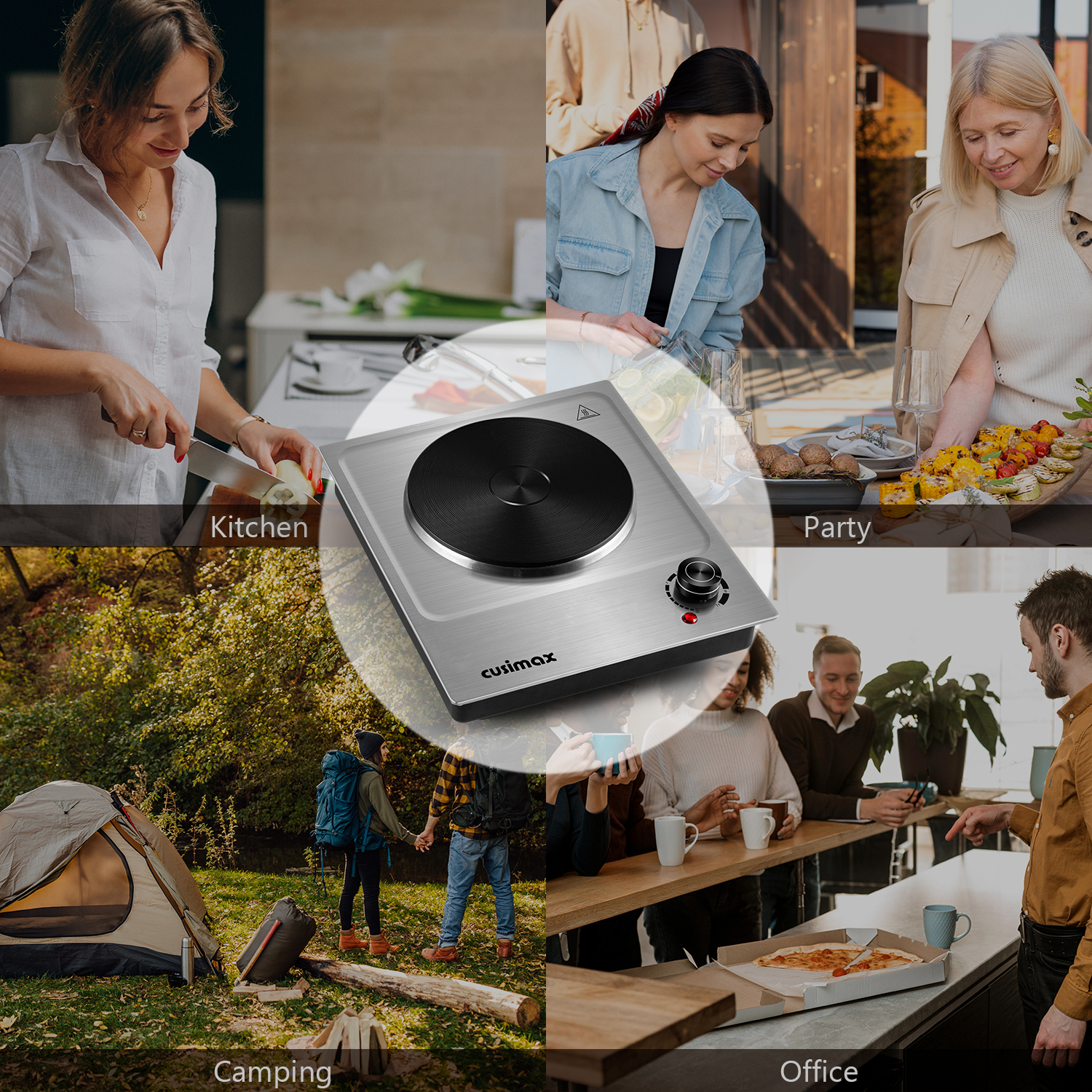 CUSIMAX 1500W Electric Hot Plate – Portable Single Burner with Stainless Steel Surface, Easy-to-Clean Design – Ideal for Countertop Cooking, Indoor & Outdoor Use