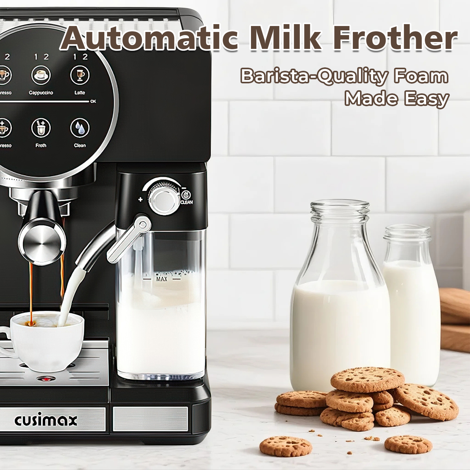 CUSIMAX Professional Espresso Machine for Home Barista – 20 Bar Pressure, Milk Frother, Compact Design – Café Quality Espresso, Latte & Cappuccino Maker (15 Bar US Standard) 