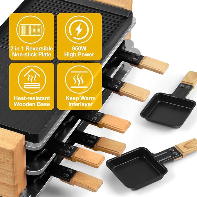 CUSIMAX Electric Indoor Grill, Home Style Grill, Convenient with Removable 2-in-1 Non-Stick Griddle, 8 Cheese Plates and Wooden Spatula, Wooden Base New Model, Essential for Indoor Grilling, Gatherings of Many People