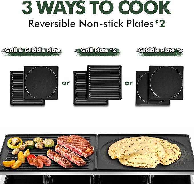 Cusimax 2-in-1 Electric Raclette & Grill – Portable Non-stick Reversible Plates for Korean BBQ, Perfect for Family Fun with 8 Paddles & Spatulas, New Black Model