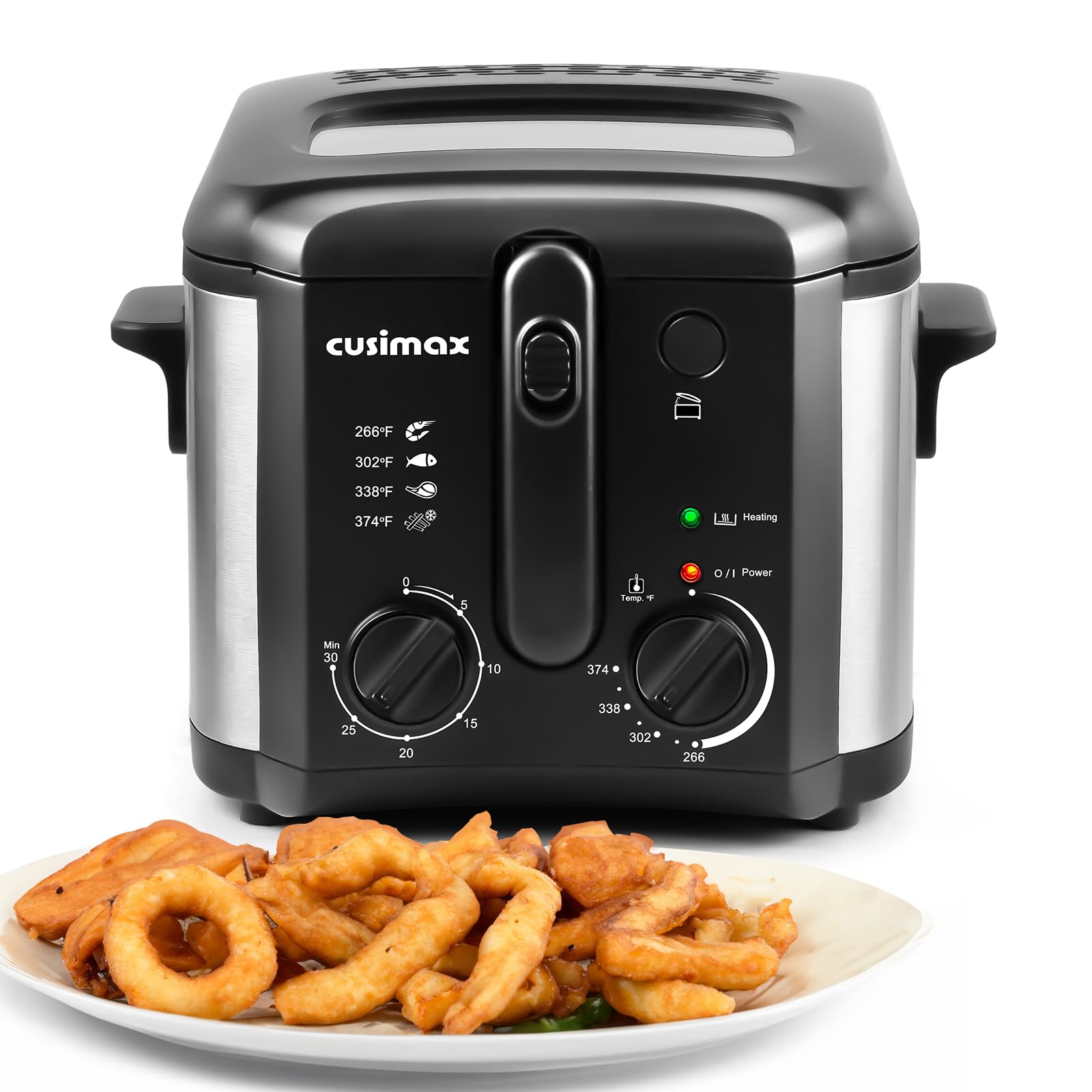 Cusimax 2.5L Electric Deep Fryer with Basket Strainer and Handle,Lid with View Window,Adjustable Temp & Timer,Perfect for Chicken,Fries,Chips and More,Easy to Clean,1500 Watts