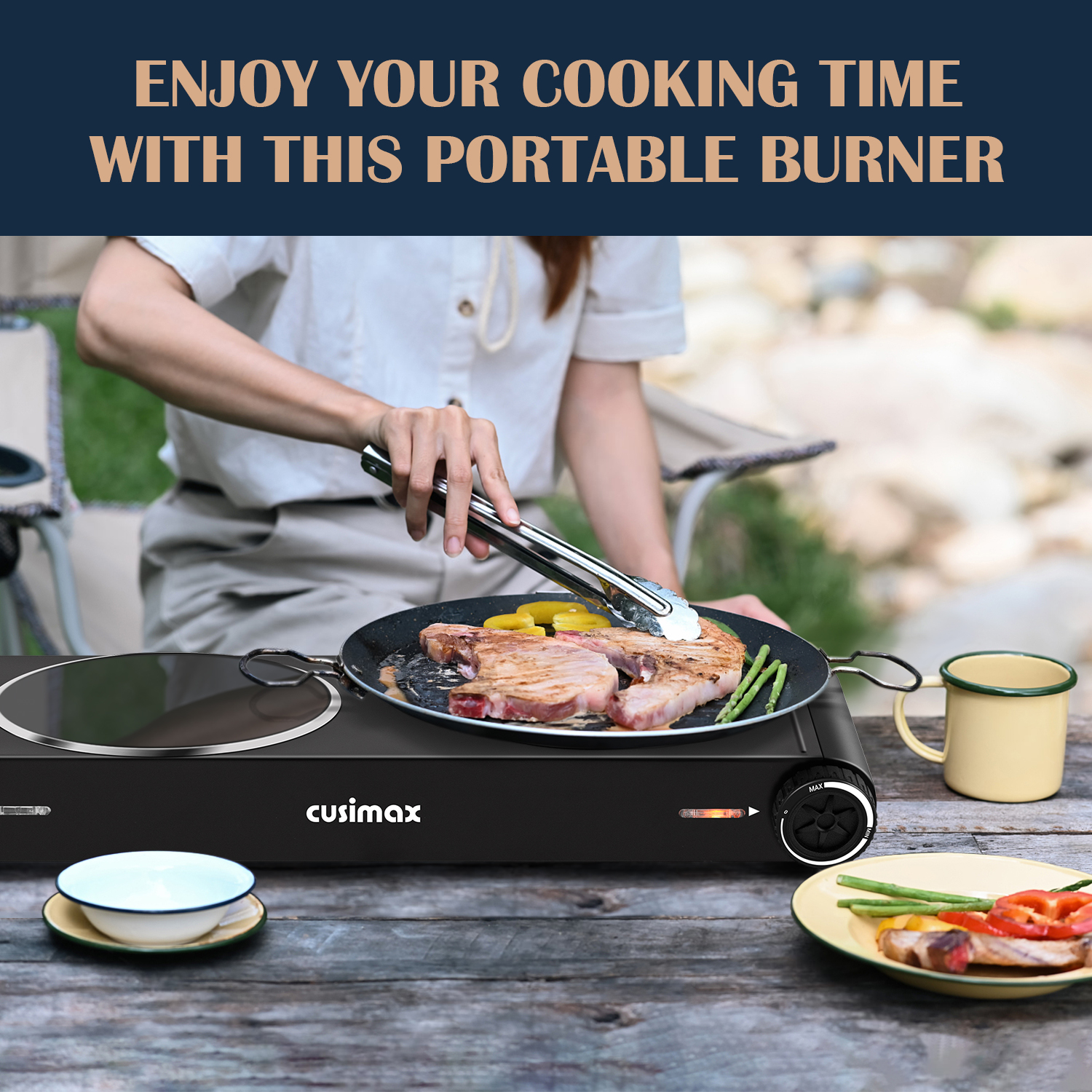 Cusimax 2400W Infrared  Dual Hobs Hot Plate – Compact, Stylish & Powerful Portable Cooktop for Home & Camping, Upgraded Stainless Steel Design with Dual Temperature Control