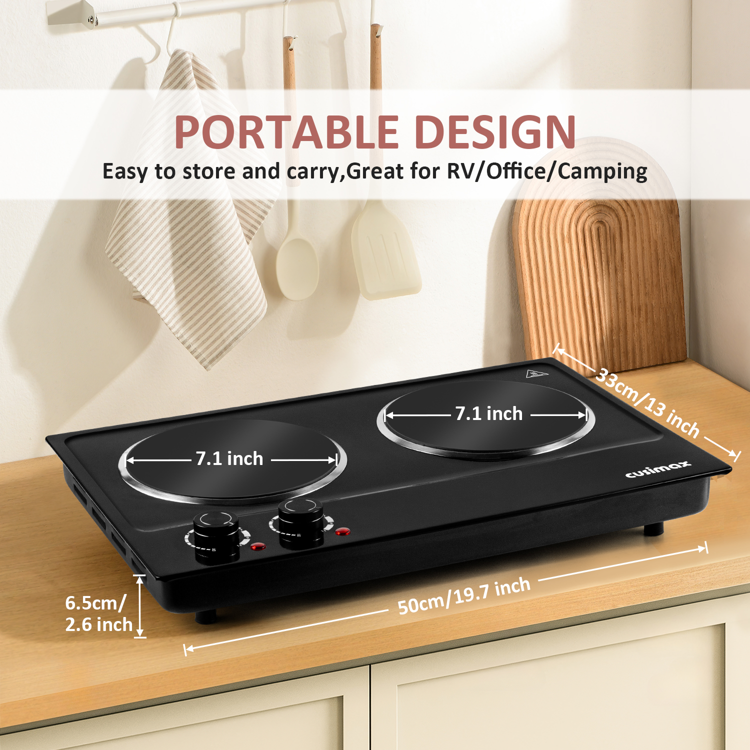 Cusimax 1800W Infrared Ceramic Electric Hot Plate for Cooking, Portable Countertop Burner Glass Heating Plate with 2 Knob Control,Stainless Steel Electric Stove,Easy To Clean,Upgraded Version