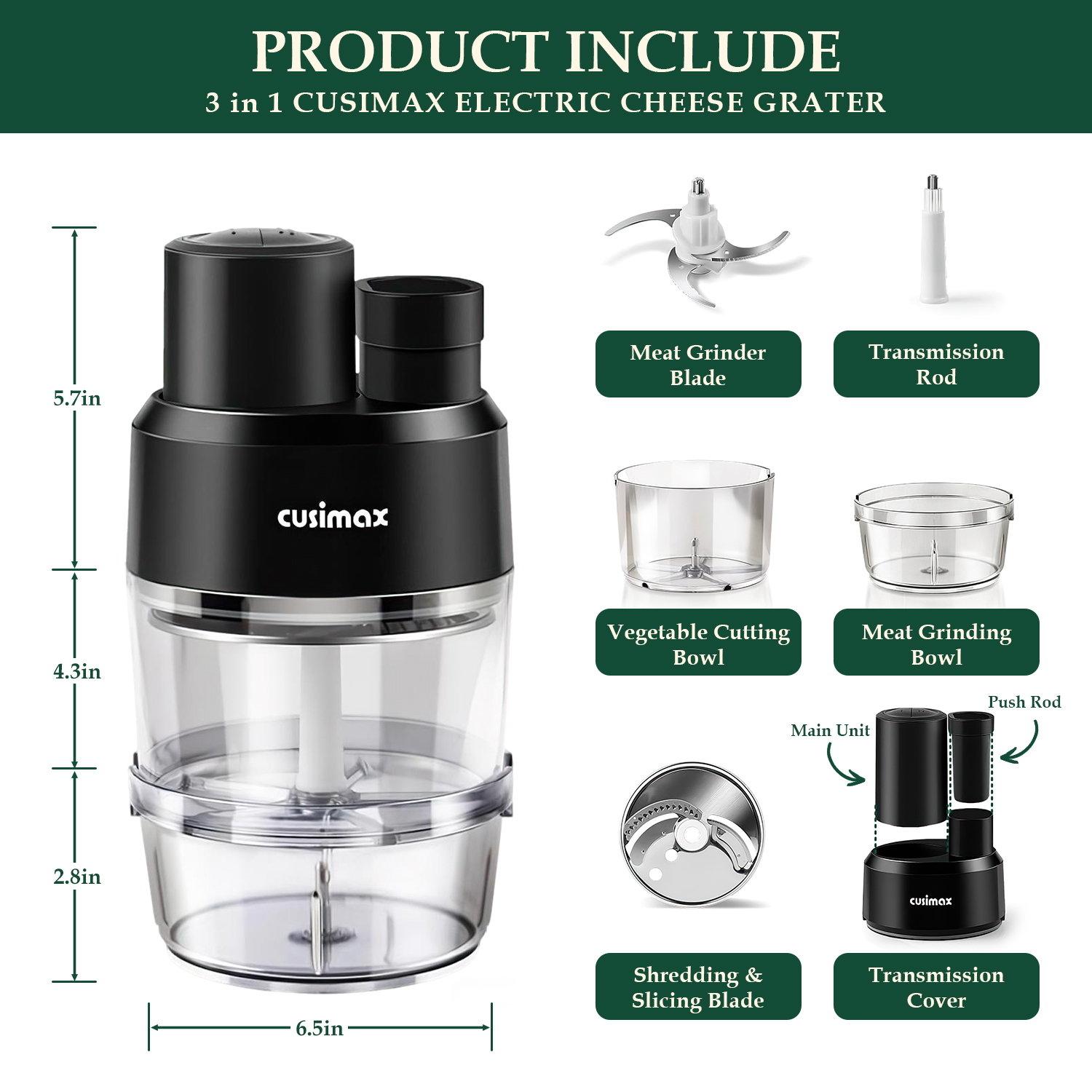 Cusimax Food Processor,Electric Food Chopper with Double Bowls, Easy to Veg,Meat,Fruit,3 In 1 Vegetable Chopper,2-Speed 230w Motor,Have Safety Settings,Black