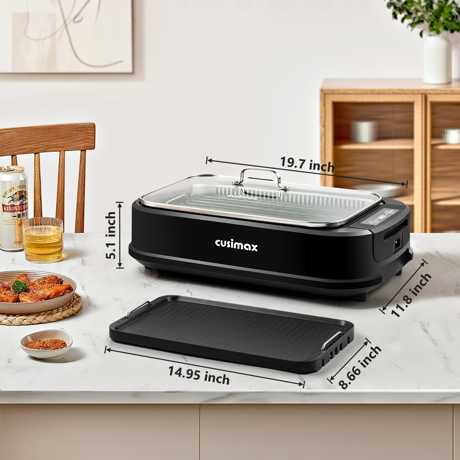 Cusimax Smokeless Electric Grill with Turbo Smoke Extractor, Portable Grill with 2 Non-Stick Grill Plates, Stainless Steel Indoor Grill for Home and BBQ Parties