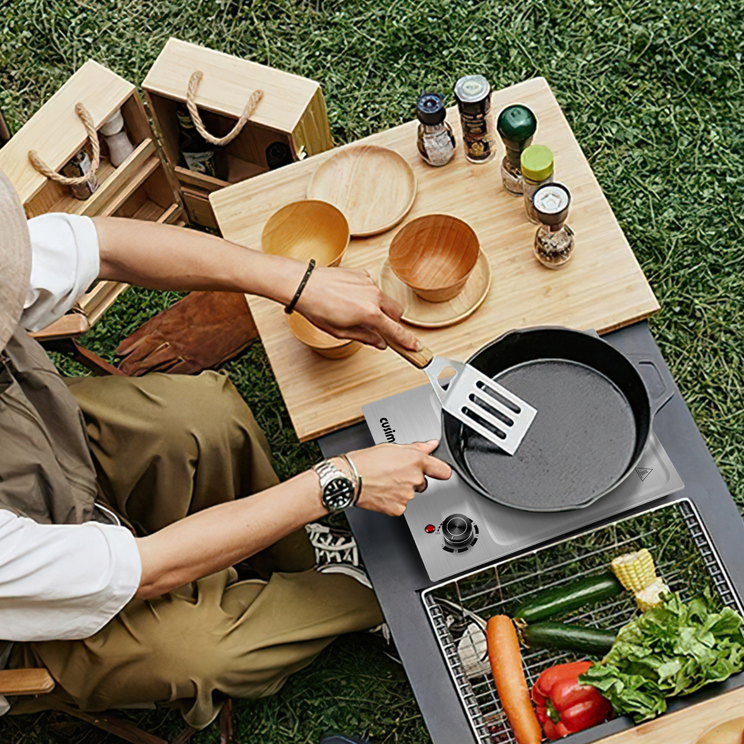 CUSIMAX 1500W Electric Hot Plate – Portable Single Burner with Stainless Steel Surface, Easy-to-Clean Design – Ideal for Countertop Cooking, Indoor & Outdoor Use