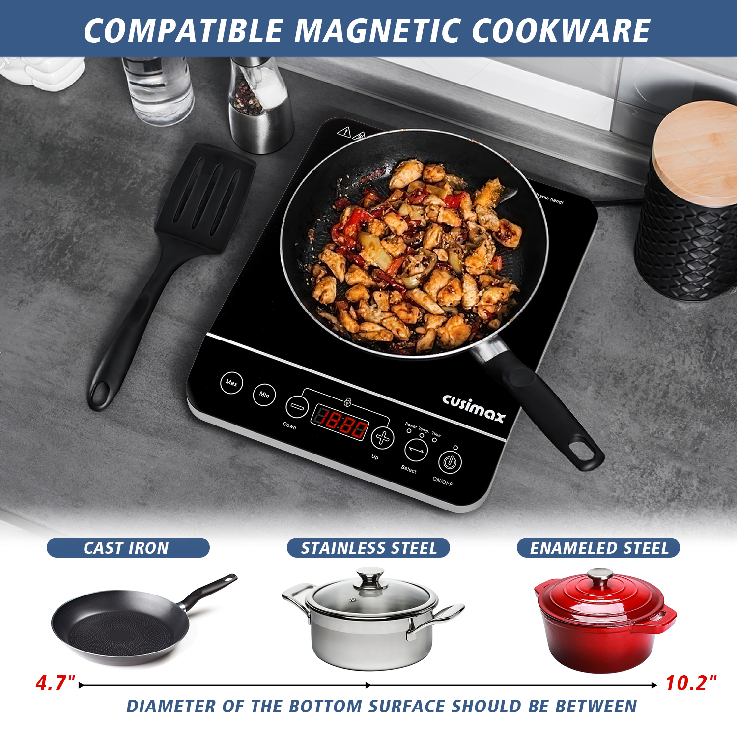 Cusimax Portable Induction Cooktop,Induction Hot Plate With Sensor Touch,10 Temperature and 9 Power Setting, Kids Safety Lock for Cast Iron, Stainless Steel Cookware