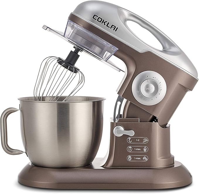 COKLAI 660W Stand Mixer, 7.3-Quart Tilt-Head Electric Dough Mixer with Stainless Steel Bowl - Includes Dough Hook, Flat Beater, Wire Whisk & Splash Guard - Red (Professional Kitchen Mixer for Baking)