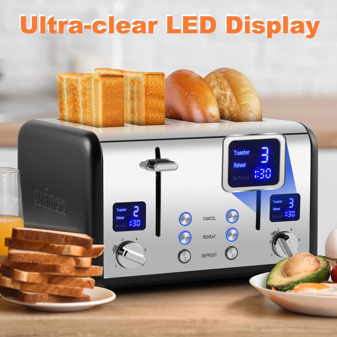 Cusimax 4 Slice Toaster, Stainless Steel Toaster with UltraClear LED