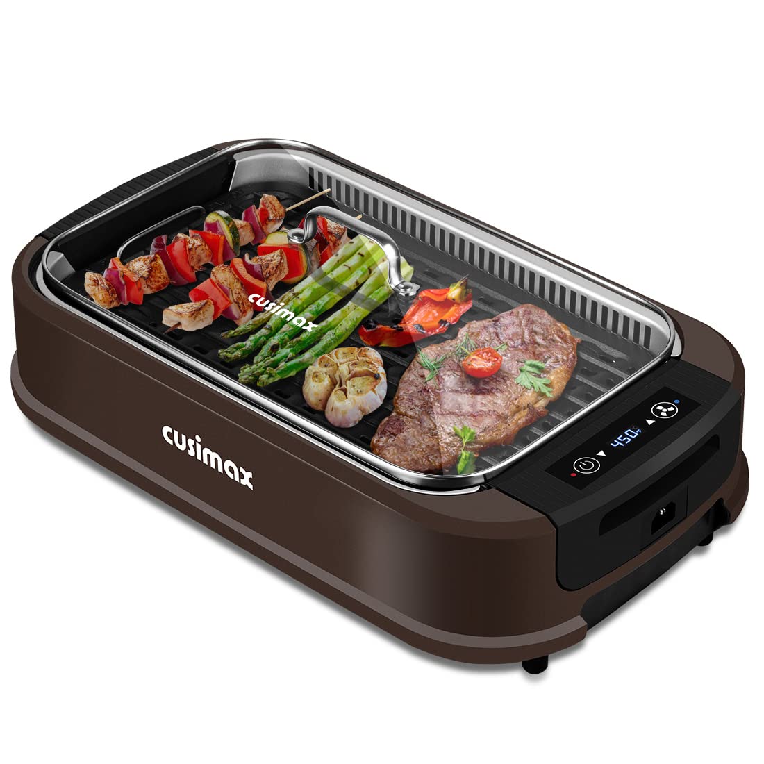 Cusimax Smokeless Indoor Grill Portable Electric Grill with Turbo Smoke Extractor Technology, Nonstick Removable Grill Pan, Glass Lid, 1500 Watts, Great for Homes and Party