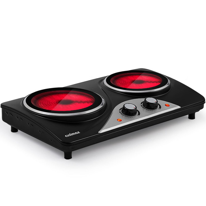 Cusimax Hot Plate, 2100W Double Burners, Infrared Burners Electric Ceramic Hot Plate Cooktop for Cooking, Portable Countertop Cooktop Glass Heating Plate, Heat-Up in Seconds, Compatible for All Cookwares(UAE)