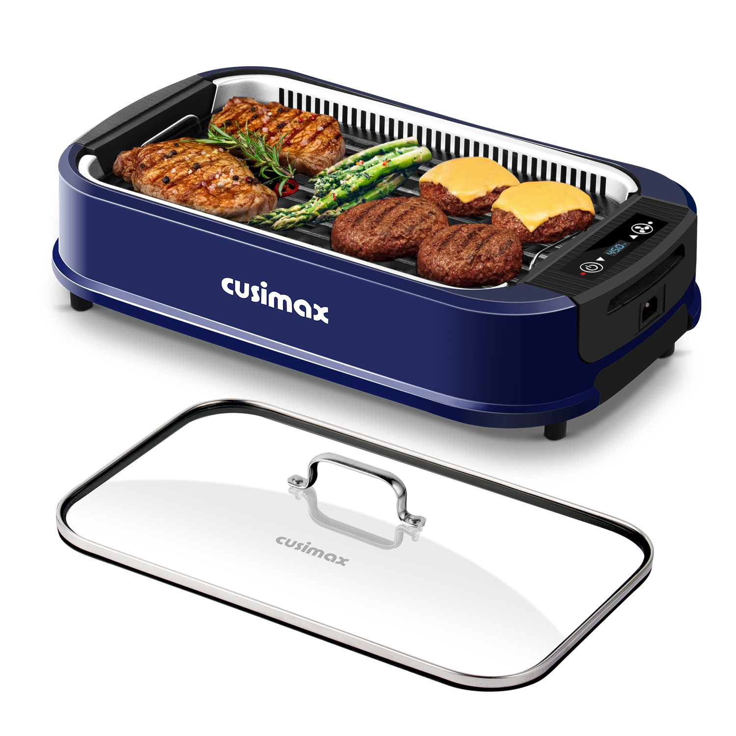 Cusimax Smokeless Indoor Grill Portable Electric Grill with Turbo Smoke Extractor Technology, Nonstick Removable Grill Pan, Glass Lid, 1500 Watts, Great for Homes and Party