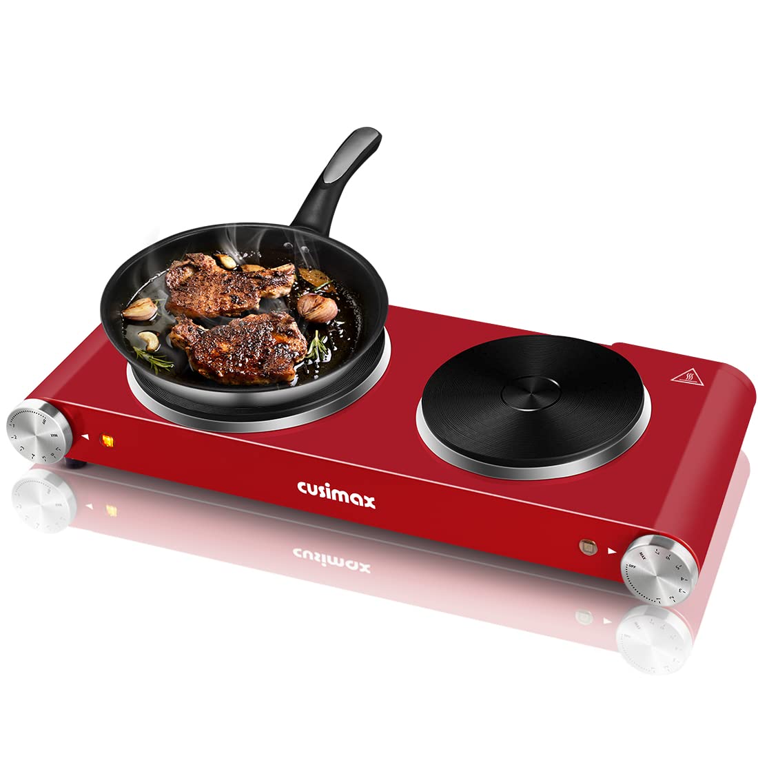 Cusimax 1800W Stainless Steel Electric Hot Plate Double Burner For Cooking,Cast Iron Countertop Cooktop With Temperature Control,Portable Electric Stove,Compatible for All Cookware