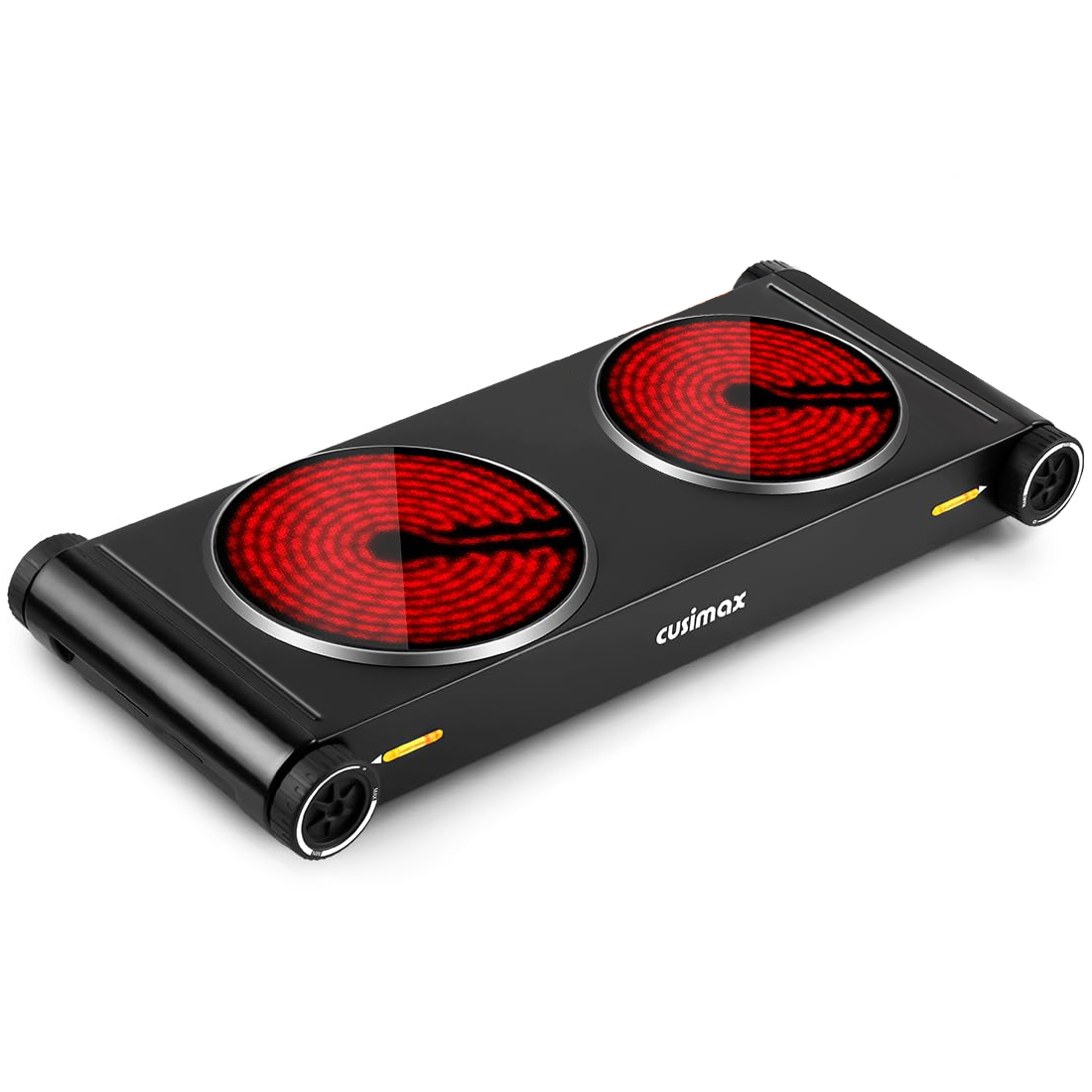 Cusimax 1800W Dual Infrared Cooktop, Portable Electric Stove for Cooking,Ceramic Glass Heating Plate, Concealed Handle,Stainless Steel Base,Easy Clean for Home, Dorm, Office