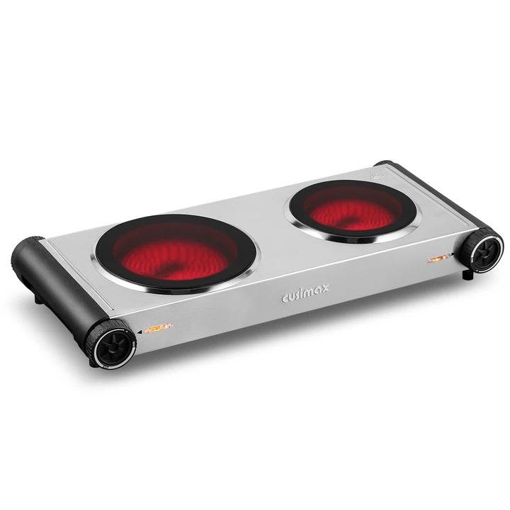 Cusimax 1800W Dual Infrared Cooktop, Portable Electric Stove for Cooking,Ceramic Glass Heating Plate, Concealed Handle,Stainless Steel Base,Easy Clean for Home, Dorm, Office