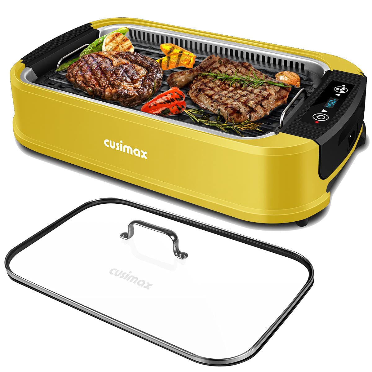 Cusimax Smokeless Indoor Grill Portable Electric Grill with Turbo Smoke Extractor Technology, Nonstick Removable Grill Pan, Glass Lid, 1500 Watts, Great for Homes and Party