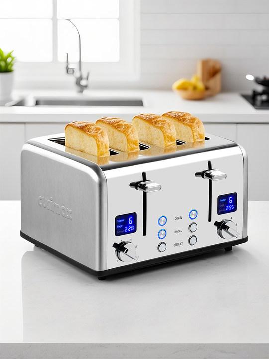 [Copy]Cusimax 4 Slice Toaster, Stainless Steel Toaster with Ultra-Clear LED Display & Extra Wide Slots, Dual Control Panels of 6 Shade Settings, Cancel/Bagel/Defrost Function, Removable Crumb Trays