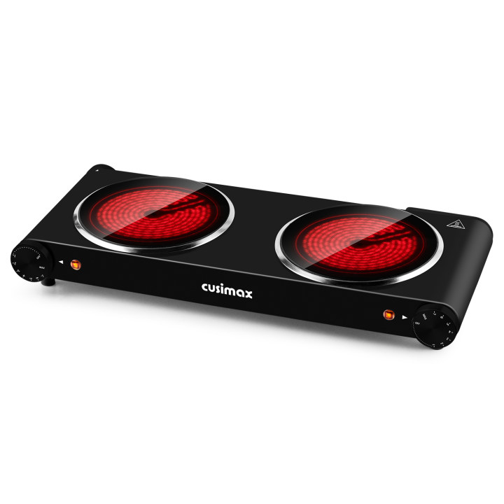 Cusimax Portable 2-Burner 7.1 in. Electric Hot Plate,2400W Glass Dual Countertop Electric Cooktop,Dual Control Stainless Steel Infrared Electric Stove,Compact Stove For Home Dorm Office(DE)