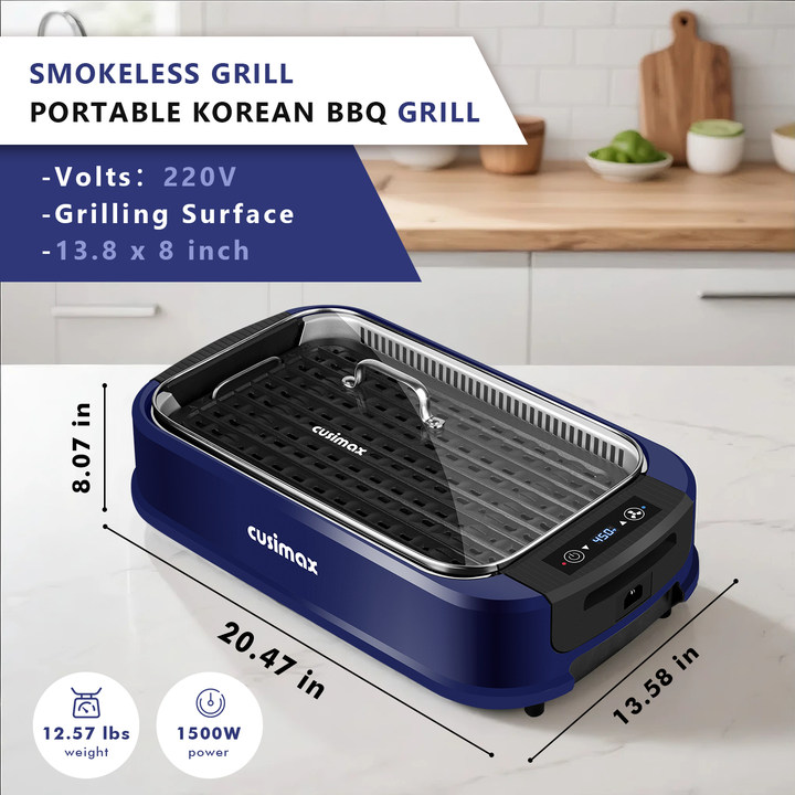 Cusimax Blue Electric Portable Indoor Smokeless Grill(IT)
