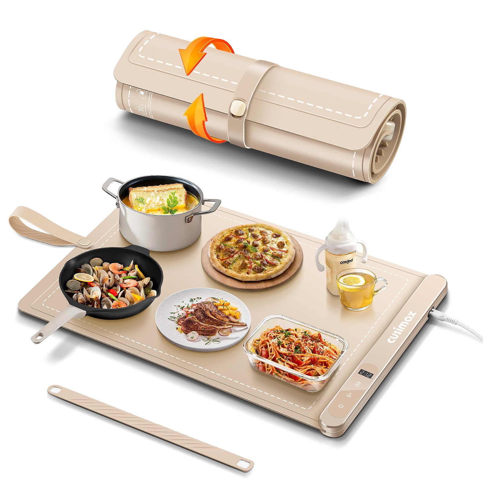 CUSIMAX 6-Temperature Foldable Electric Food Warming Mat - Auto Shut-Off, Rollable Design, Perfect for Parties, Gatherings & Everyday Use