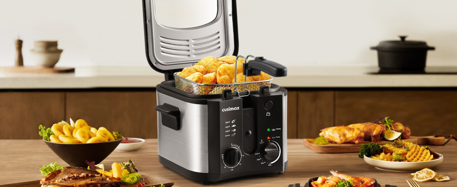 Cusimax 2.5L Electric Deep Fryer with Basket Strainer and Cusimax 2.5L Electric Deep Fryer with Basket Strainer and