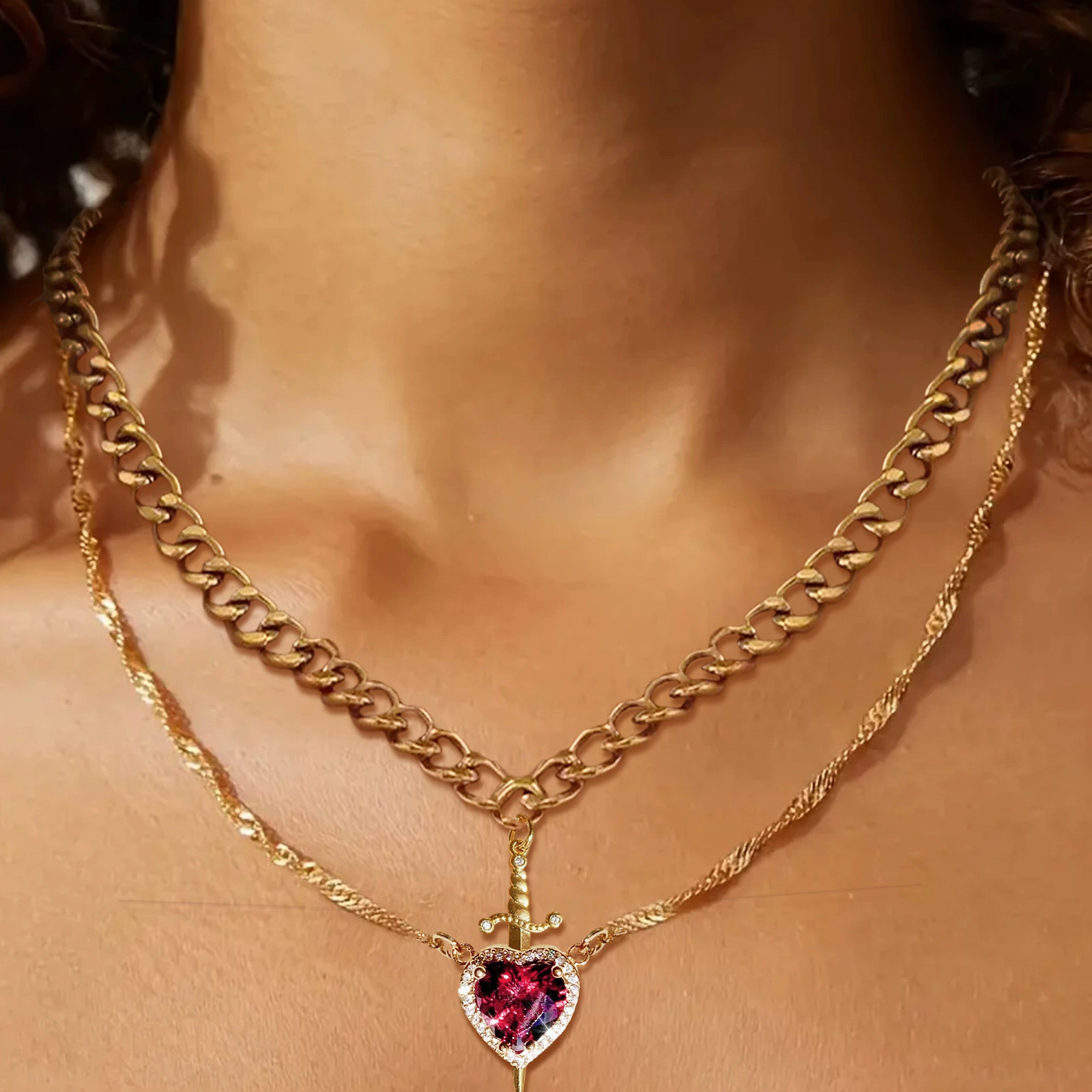 HEART AND SWORD RED NECKLACE