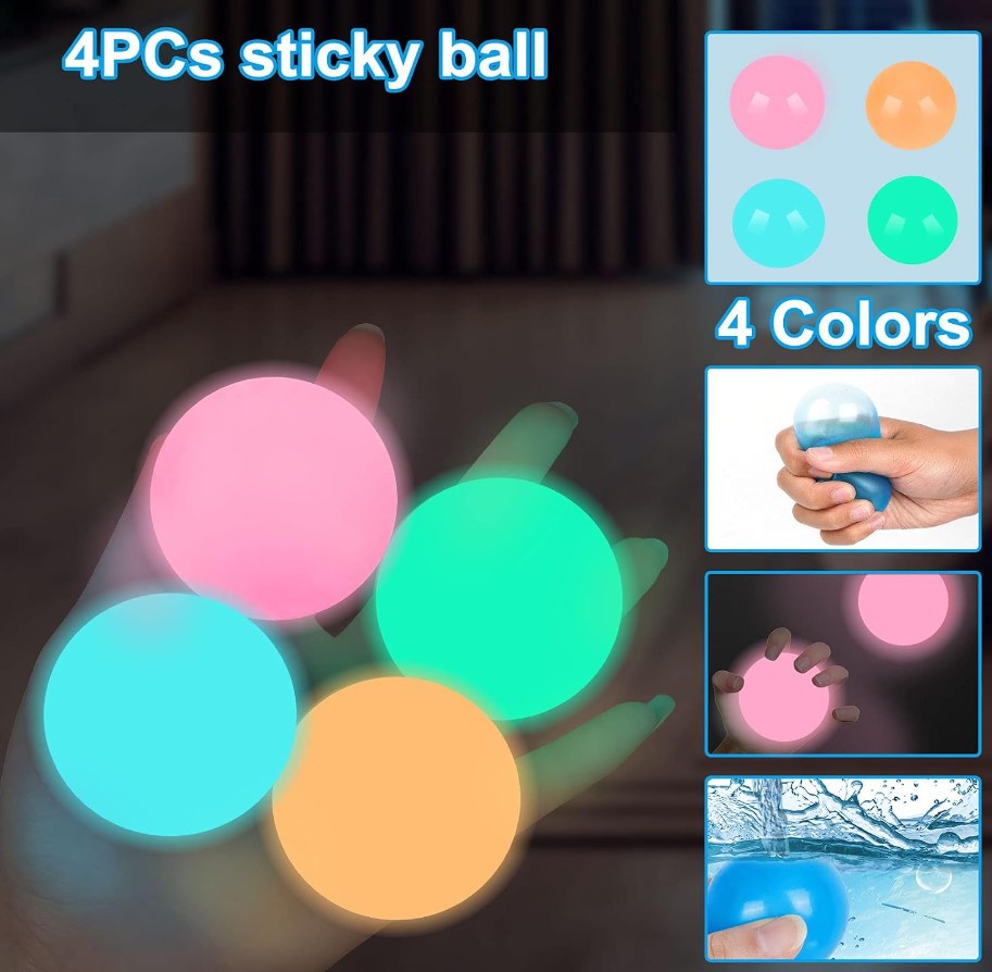Glow-in-the-Dark Bouncy Sticky Wall Balls