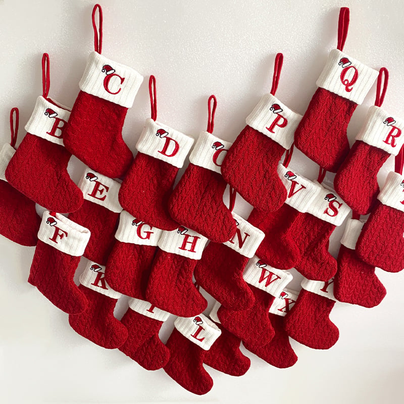 "Cozy Knit Socks, Embroidered Candy Gift Bag, Letter Christmas Stocking - Perfect for the Little Ones!"