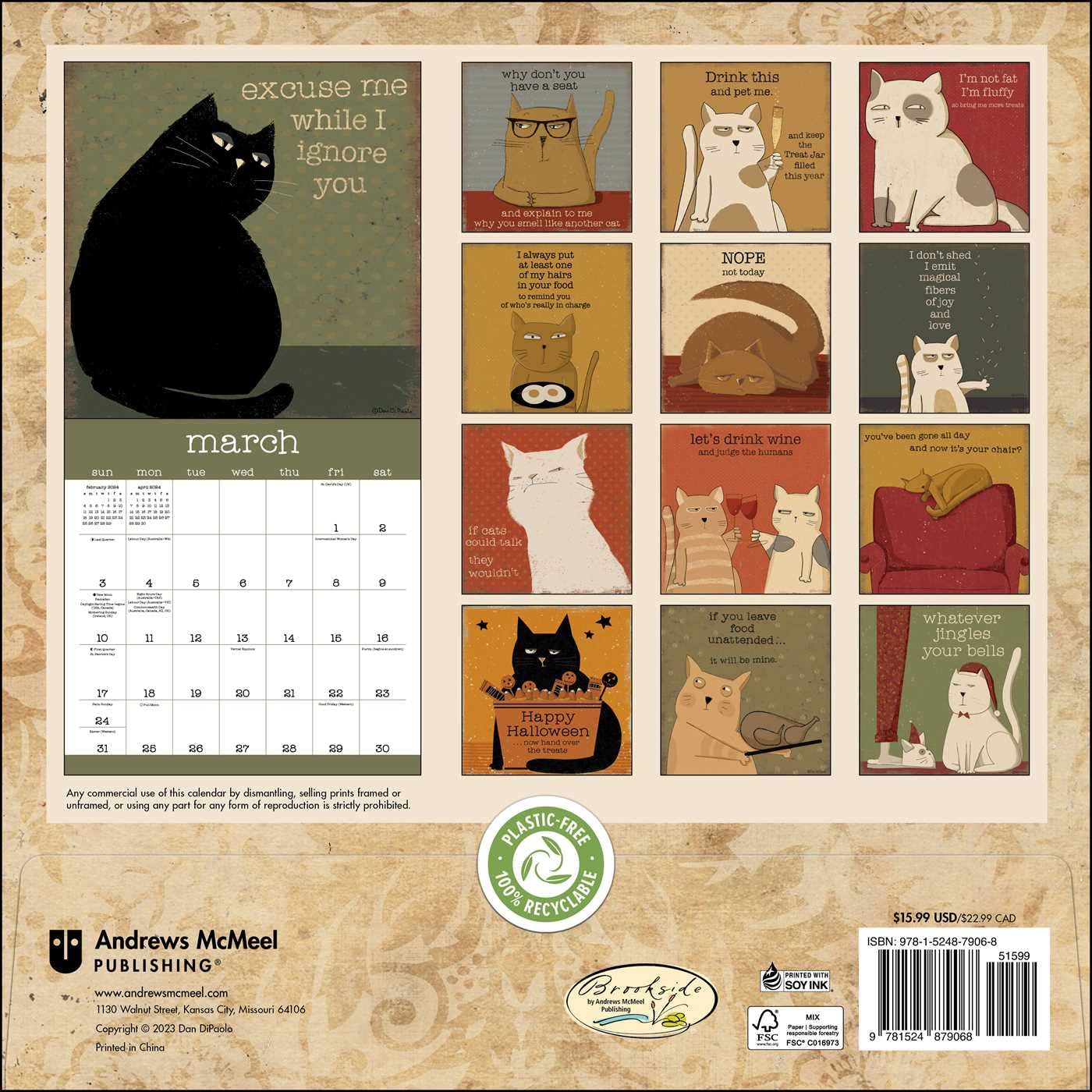 😼A Year of Snarky Cats 2024 Wall Calendar