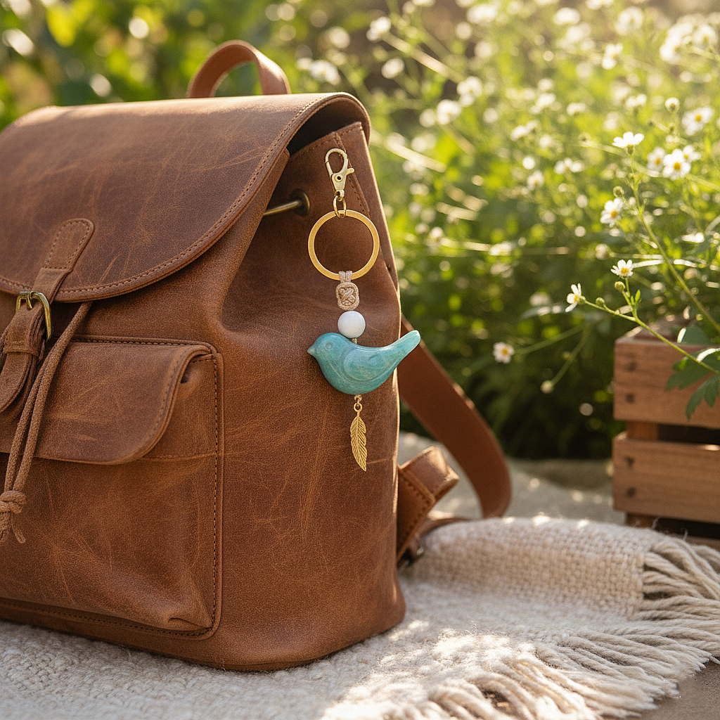 Song of Nature: Amazonite Bird Keychain for Peace & Courage