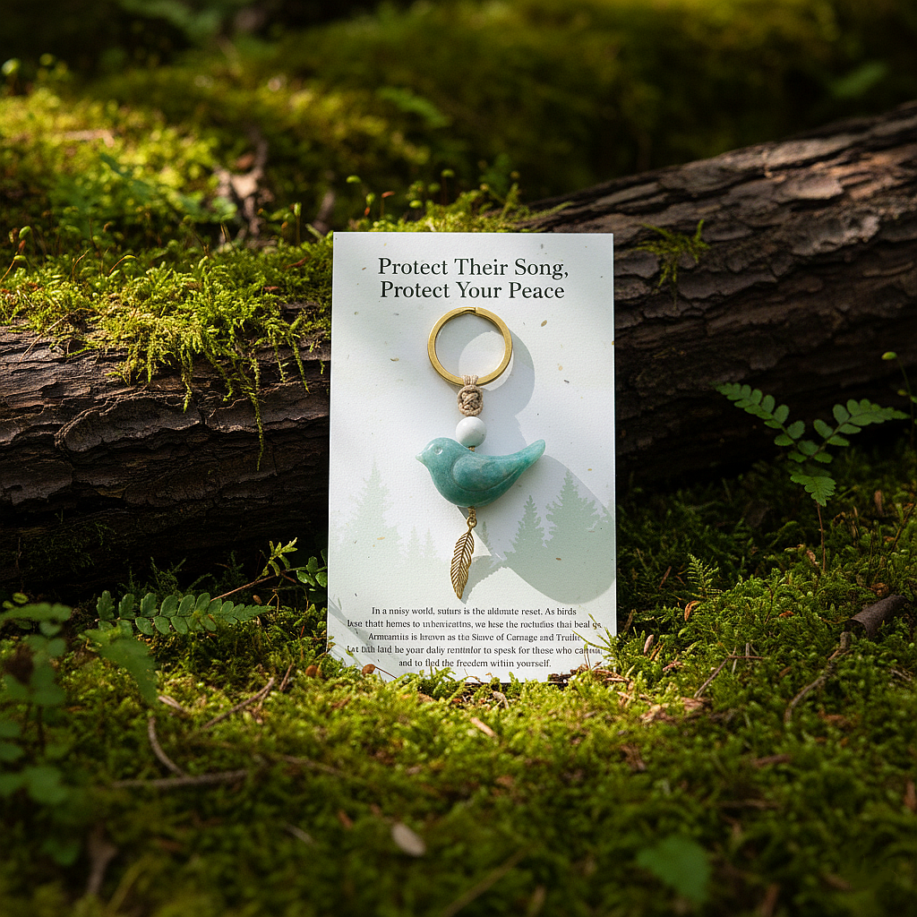 Song of Nature: Amazonite Bird Keychain for Peace & Courage