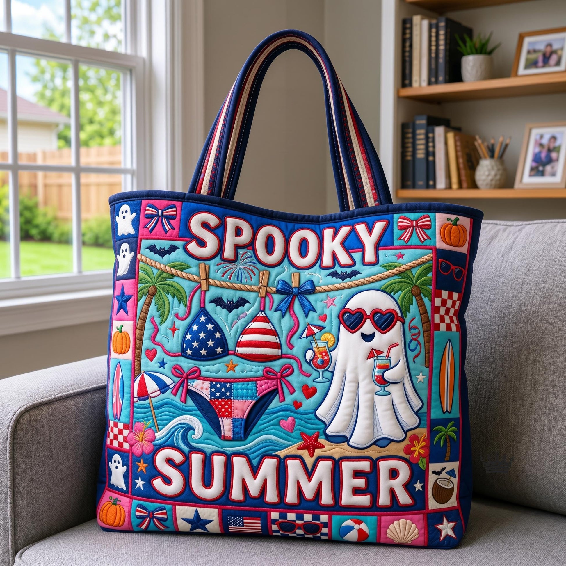 🎃🌴Summerween Ghost Beach Tote Bag
