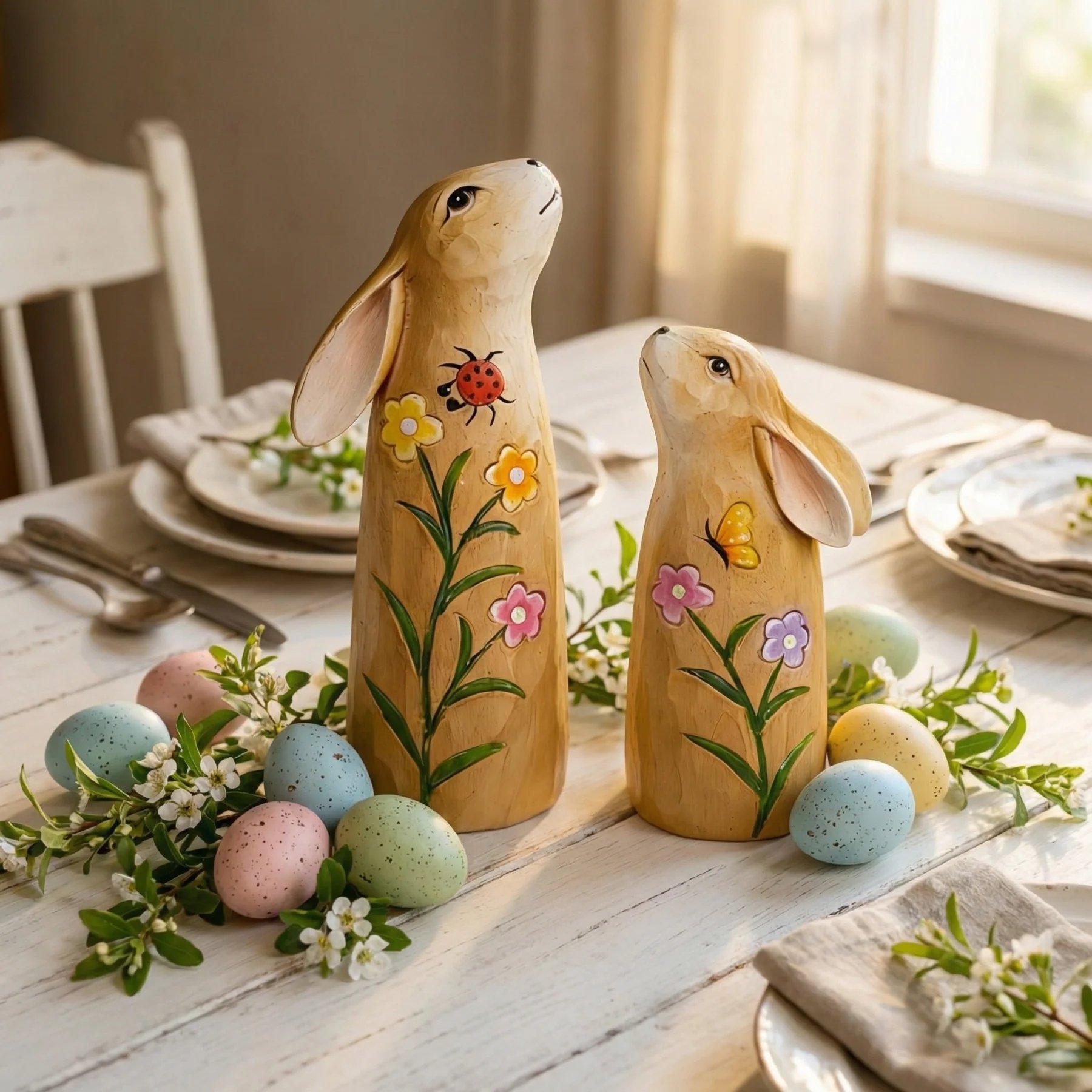 Hand-Painted Spring Bunny Figurines