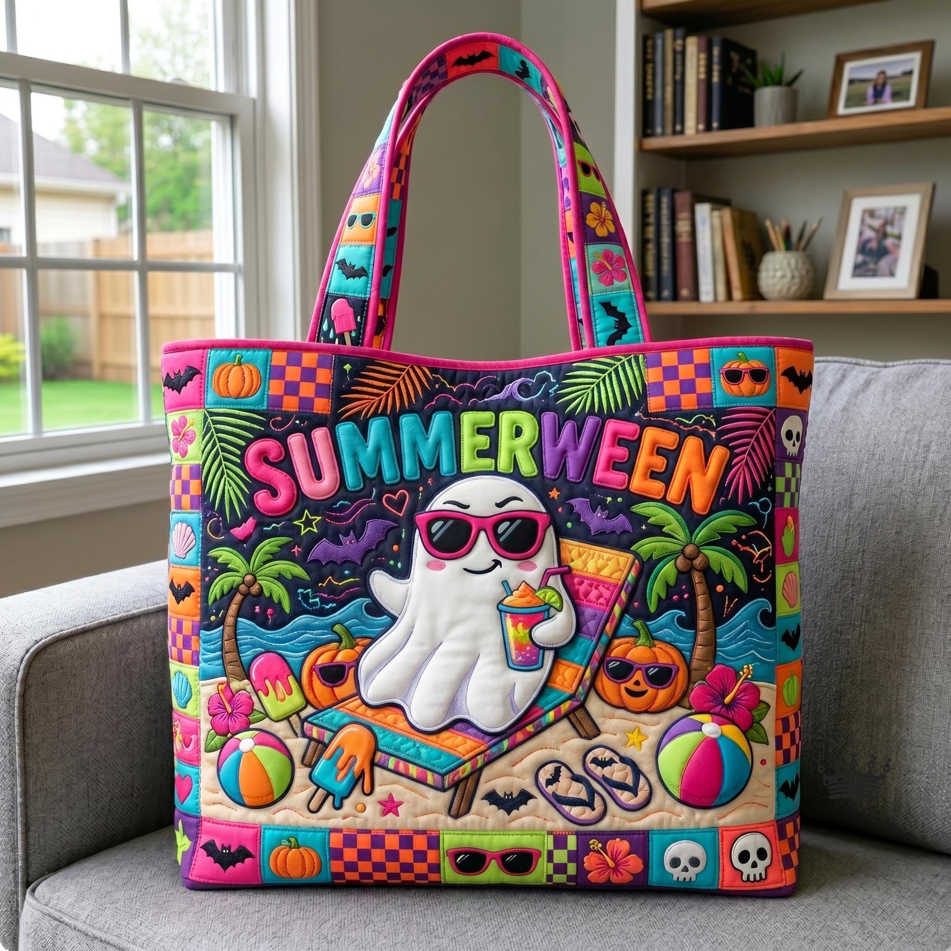 🎃🌴Summerween Ghost Beach Tote Bag