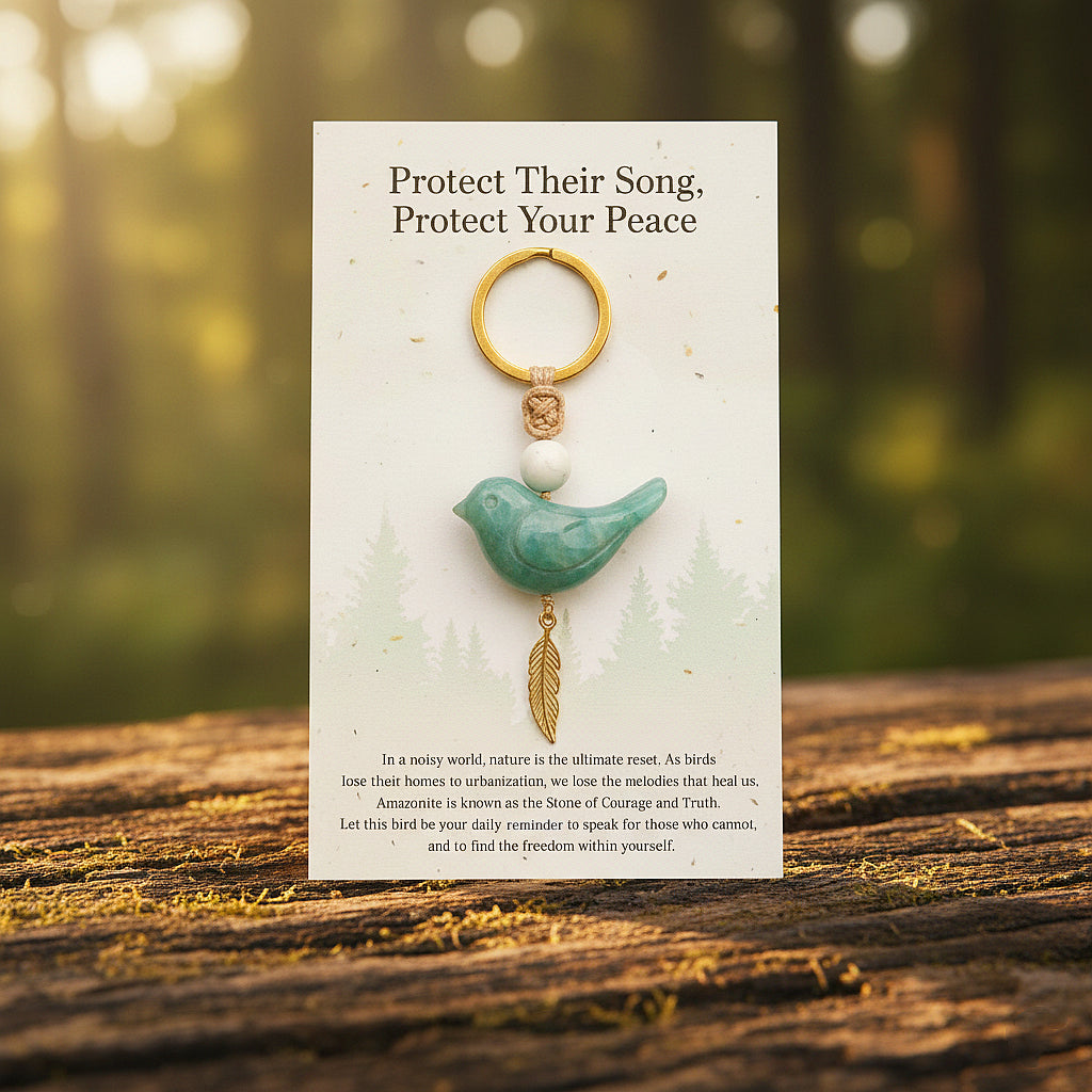 Song of Nature: Amazonite Bird Keychain for Peace & Courage
