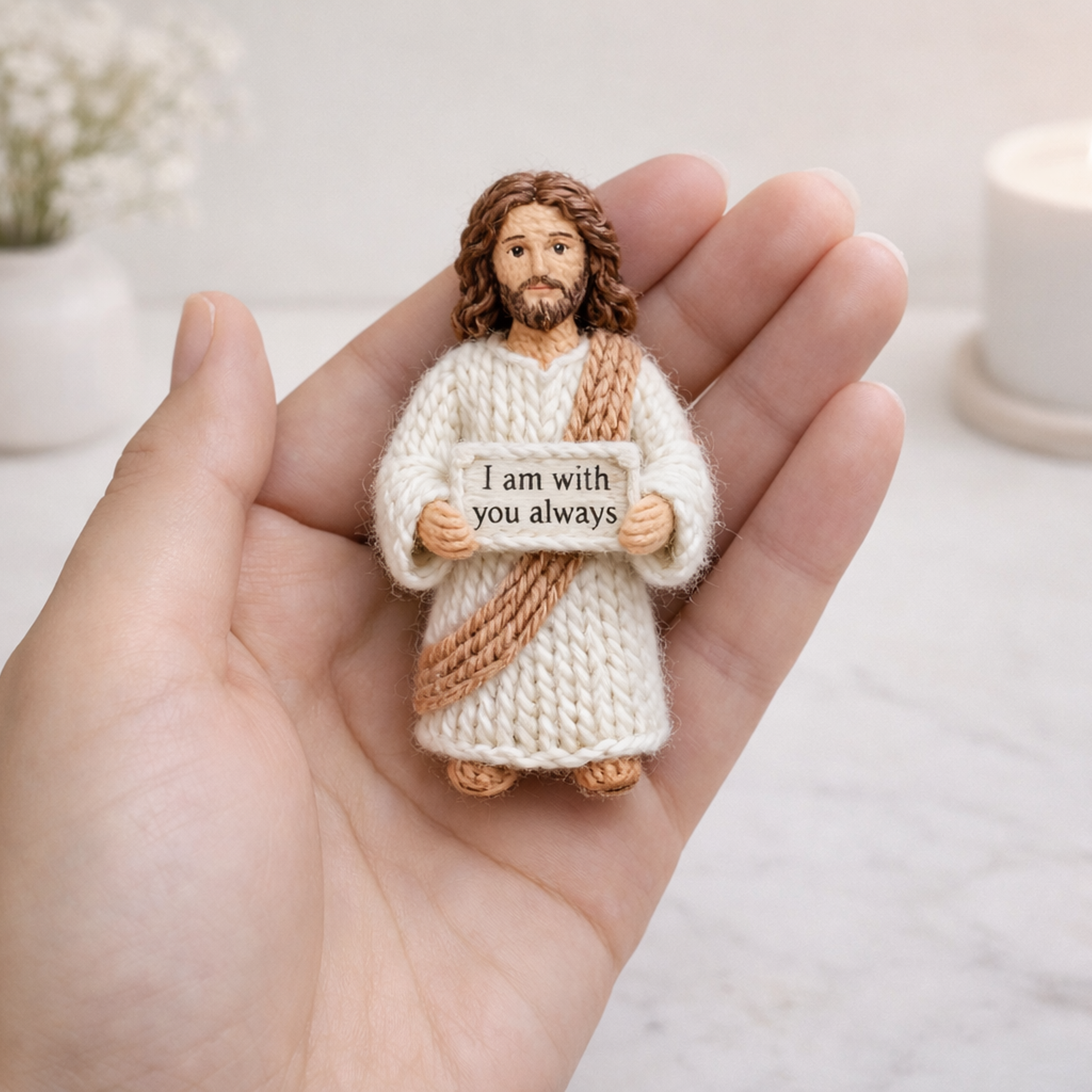 Handmade Crochet Mini Jesus – “I Am With You Always”