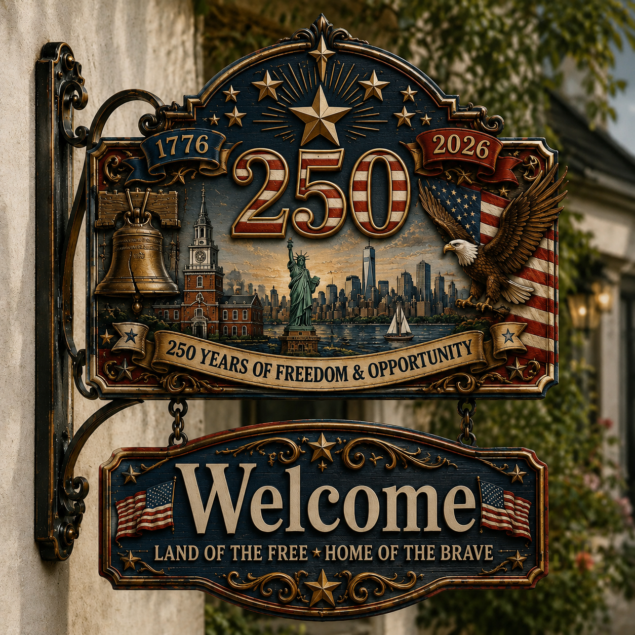 USA 250th Anniversary Welcome Sign