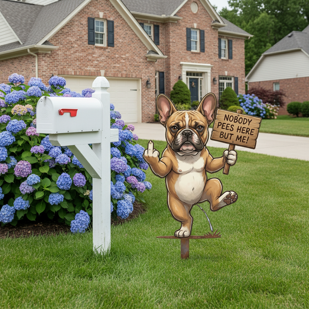 Nobody Pees Here But Me! Hilarious Metal Yard Stake - Turf Defender (Frenchie & Fluffy Cat Editions)