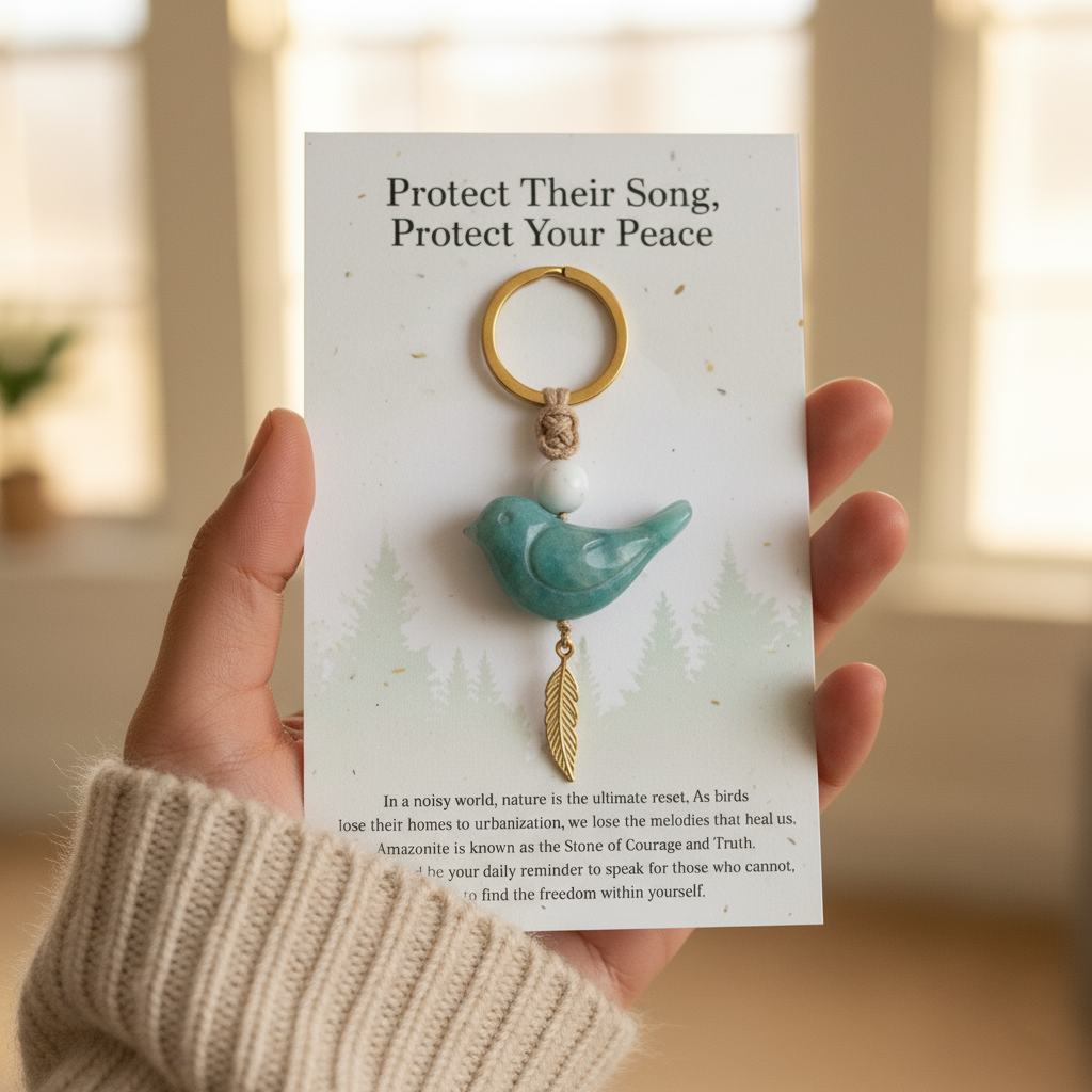 Song of Nature: Amazonite Bird Keychain for Peace & Courage