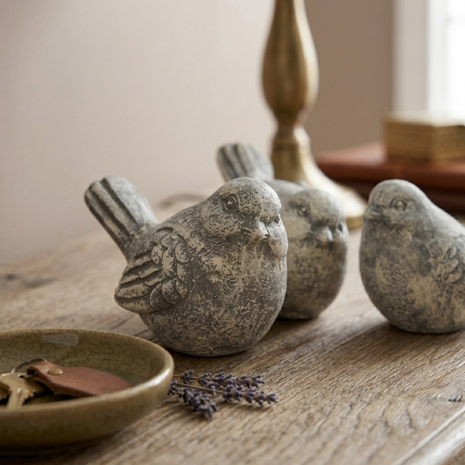 🐦 Set of 3 Concrete‑Look Resin Birds – Handcrafted Garden & Shelf Decor