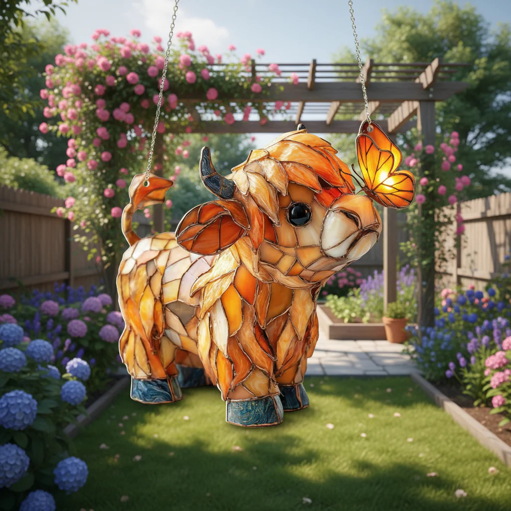 Highland Cow Butterfly Suncatcher